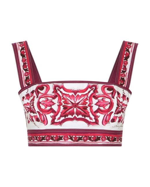 Dolce & Gabbana Red Majolica-Print Poplin Top