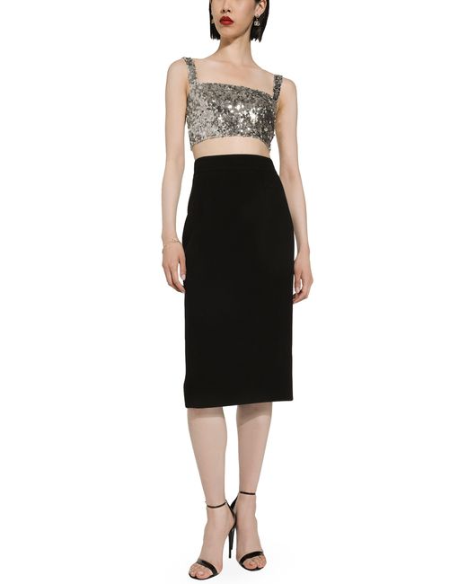 Dolce & Gabbana Gray Sequined Crop Top With Straps