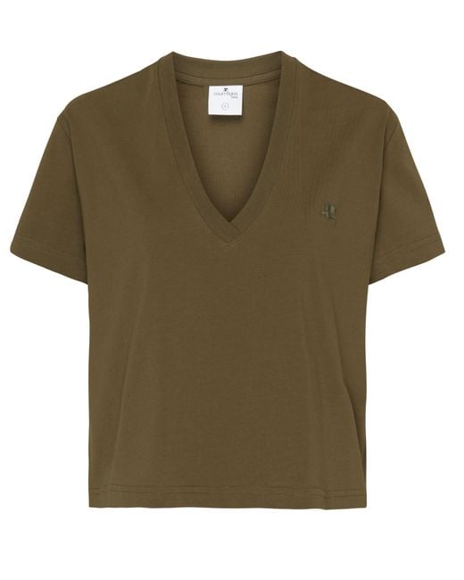 Courreges Green Cropped V Neck T-Shirt