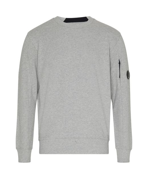 C P Company Gray Diagonal Raised Fleece Lens Crew Neck Sweatshirt for men