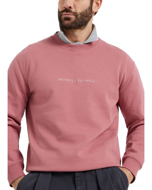 Brunello Cucinelli Pink Embroidered Sweatshirt for men