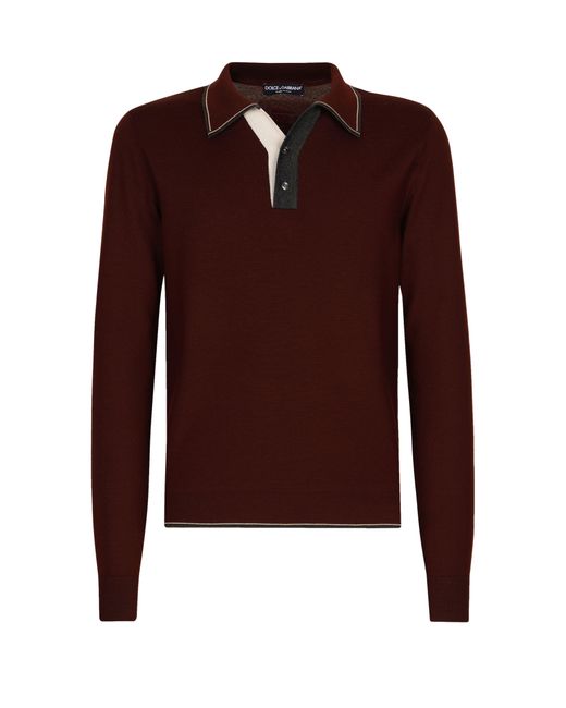 Dolce & Gabbana Poloshirt aus Wolle mit kontrastierenden Details in Brown für Herren