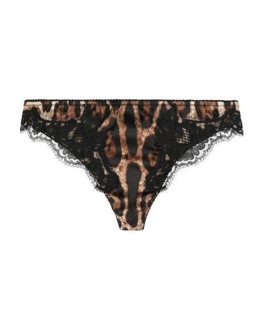 Dolce & Gabbana Leopard-print Satin Thong With Lace Detailing in Black ...