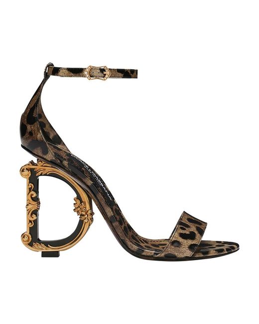 Dolce & Gabbana Black Polished Calfskin Baroque Sandals