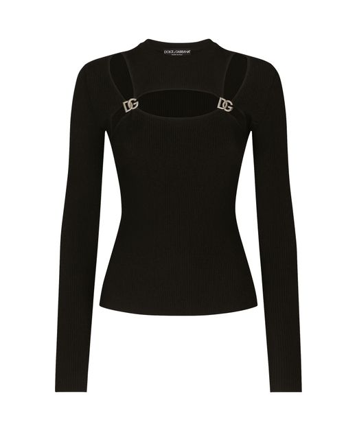 Dolce & Gabbana Black Ribbed Viscose Sweater