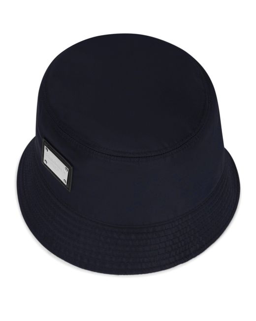 Dolce & Gabbana Blue Nylon Bucket Hat With Branded Plate for men