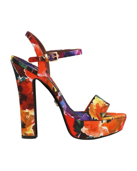 Dolce & Gabbana Red Brocade Platform Sandals