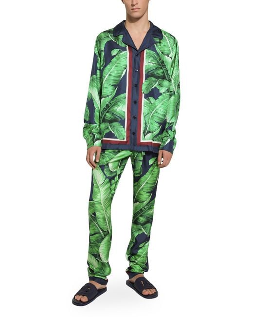 Dolce & Gabbana Green Banana-Tree-Print Silk Pajama Pants for men