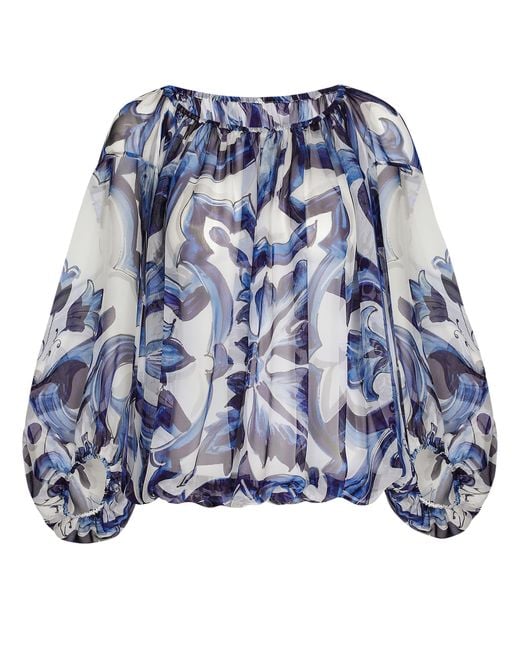 Dolce & Gabbana Blue Chiffonbluse mit Zebraprint