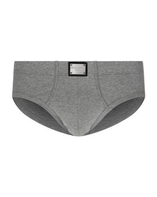 Dolce & Gabbana Gray Two-way-stretch Cotton Mid-rise Briefs With Logo Tag for men