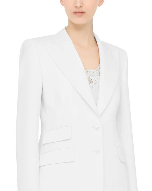 Dolce & Gabbana White Single-breasted Woolen Turlington Blazer