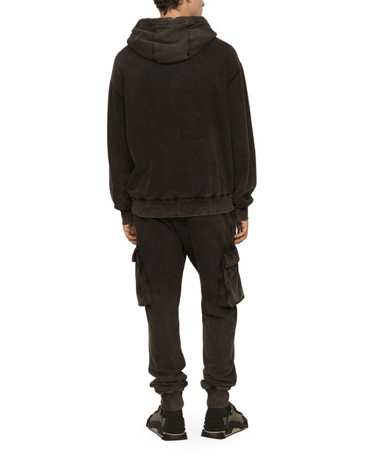 Sweat à capuche en jersey délavé avec fermeture à glissière à logo Dolce & Gabbana pour homme en coloris Black