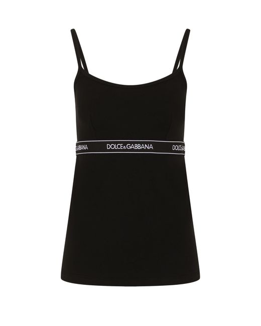 Haut en jersey avec élastique à logo Dolce & Gabbana en coloris Black