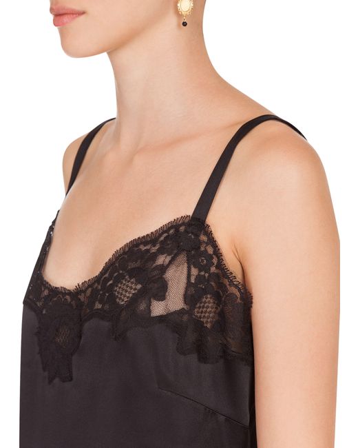 Dolce & Gabbana Brown Satin Lingerie-style Slip With Lace Detailing