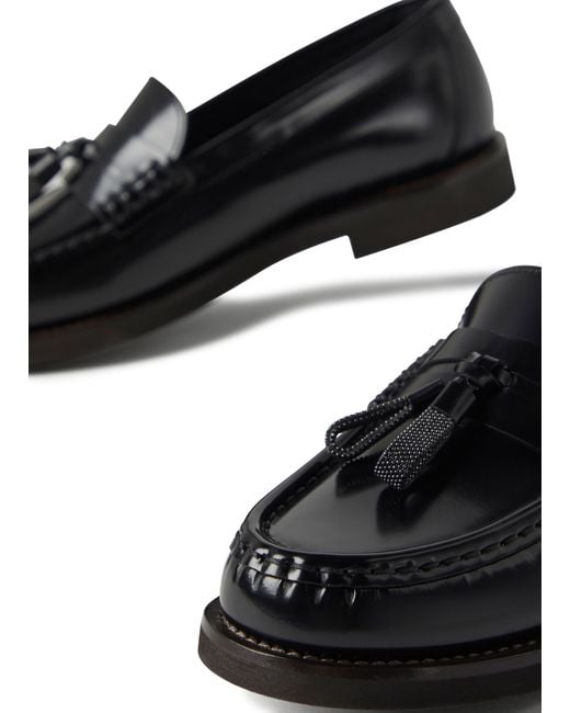 Brunello Cucinelli Black Penny-Loafers aus Kalbsleder