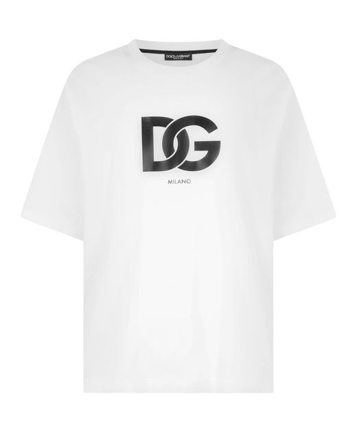 Dolce & Gabbana White Cotton T-Shirt With Dg Logo Print for men
