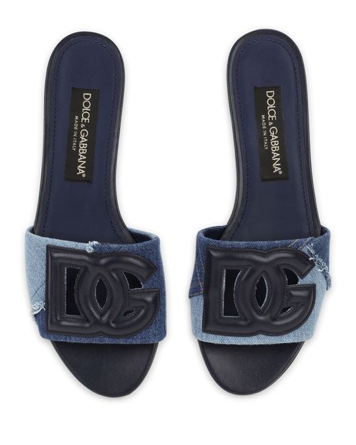 Dolce & Gabbana Black Slides aus Patchwork-Denim mit DG-Logo
