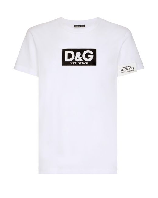 Dolce & Gabbana White Cotton Round-Neck T-Shirt With Patch for men