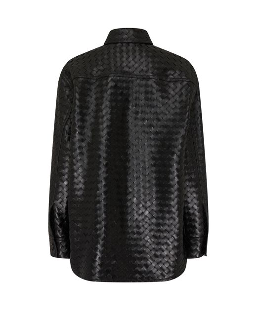 Bottega Veneta Black Intrecciato Casual Leather Shirt