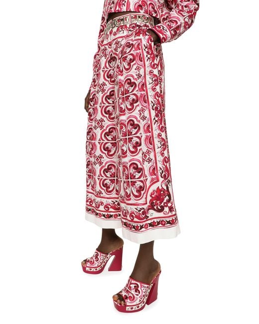 Dolce & Gabbana Red Culotte-Hose Aus Popeline Majolika-Print