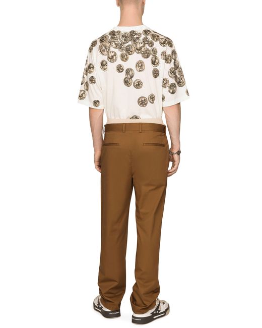 Dolce & Gabbana Brown Gabardine Stretch Pants With Logo Label for men