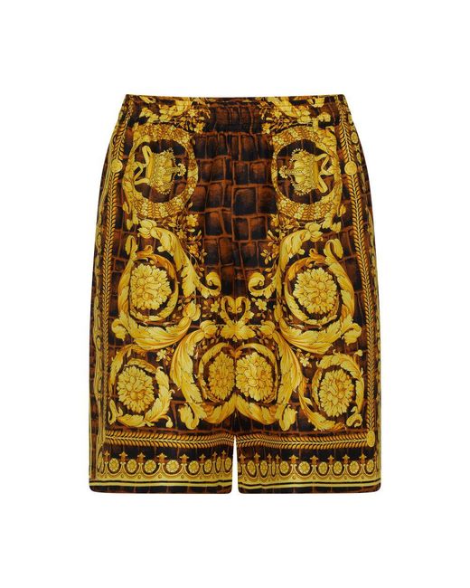 Versace Yellow Baroccodile Silk Shorts for men