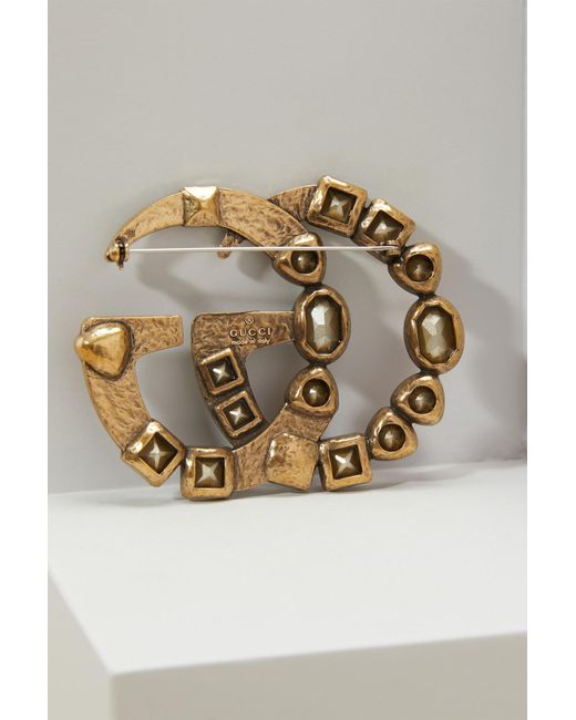 Gucci GG Crystal Brooch in Metallic | Lyst