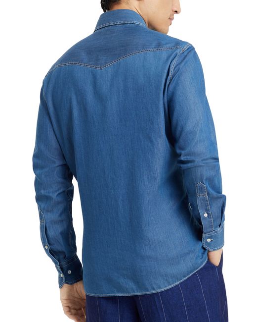 Brunello Cucinelli Blue Lightweight Denim Shirt for men