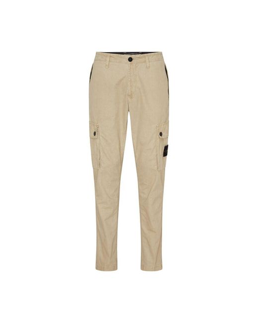 Stone Island Natural Cargo Pants With Logo Patch for men