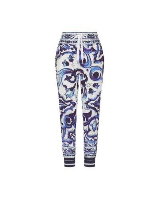 Dolce & Gabbana Blue Majolica-Print Cady Jogging Pants