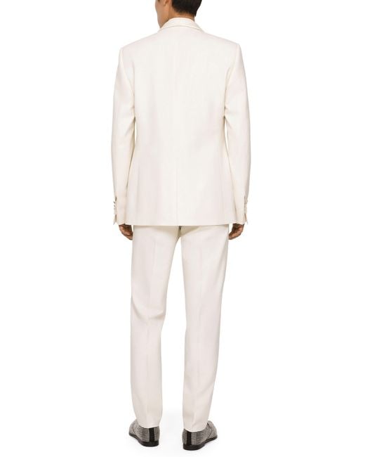 Dolce & Gabbana White Stretch Wool Tuxedo Pants for men