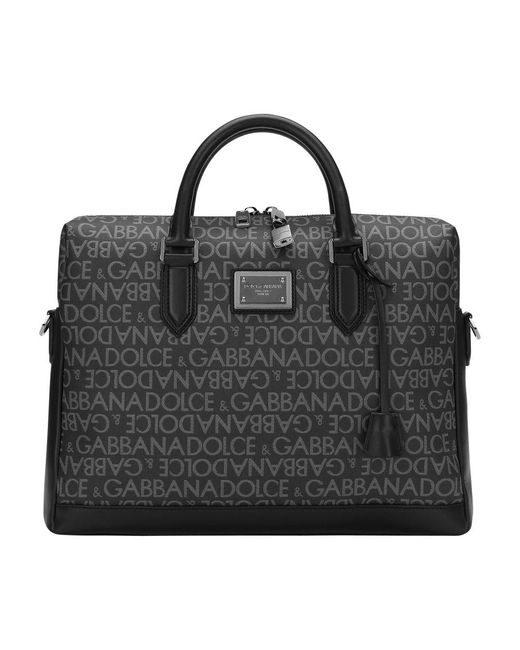 Dolce & Gabbana Black Coated Jacquard Briefcase for men