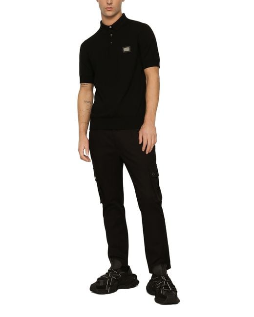 Dolce & Gabbana Black Wool Polo-shirt With Branded Tag for men