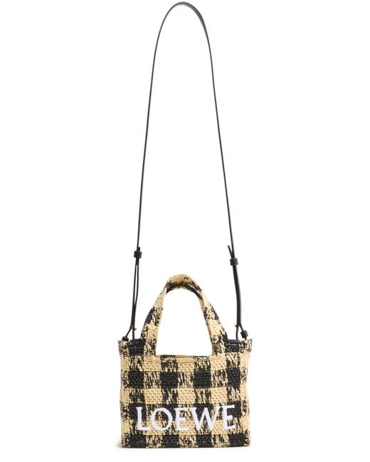 Loewe Font Gingham Mini Raffia Tote Bag in Metallic | Lyst