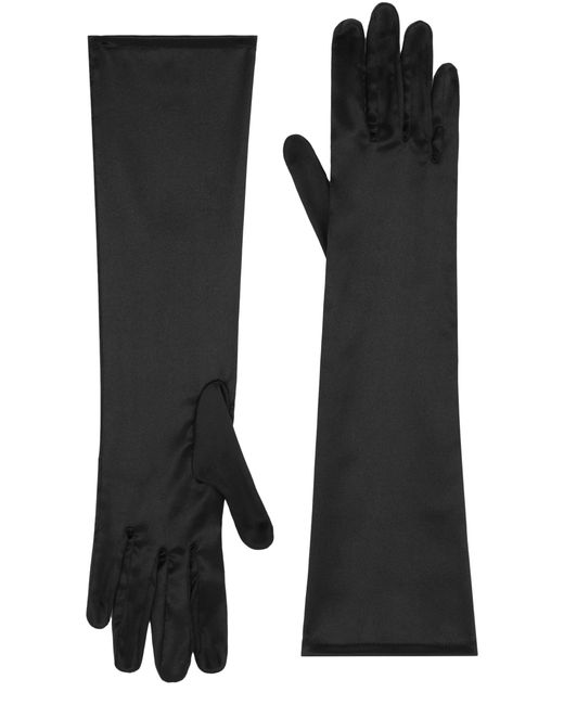 Dolce & Gabbana Black Short Gloves In Stretch Silk Satin