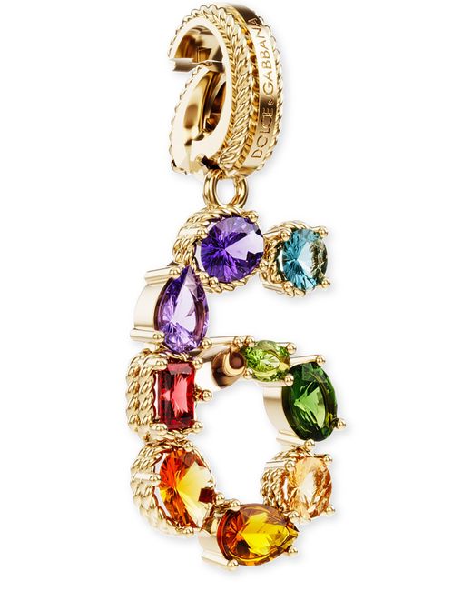 Dolce & Gabbana Metallic 18 Kt Yellow Gold Rainbow Pendant With Multicolor Finegemstones Representing Number 6