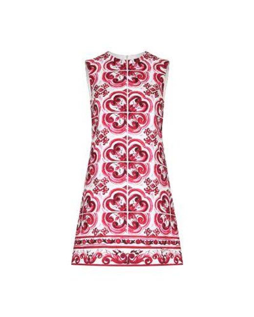 Dolce & Gabbana Red Maiolica Print A-line Minidress