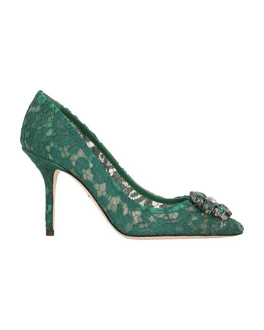 Dolce & Gabbana Green Taormina Lace With Crystals Pumps