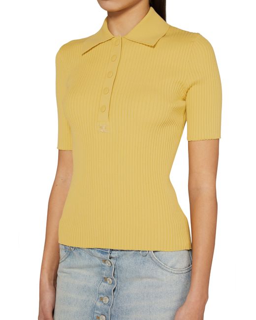 Courreges Yellow Iconic Rib Knit Polo