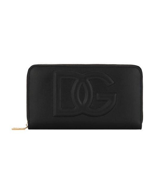 Dolce & Gabbana Black Calfskin Zip-around Wallet With Logo
