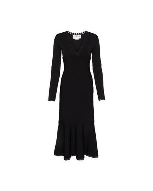 Victoria Beckham Black Long Sleeve V Neck Dress