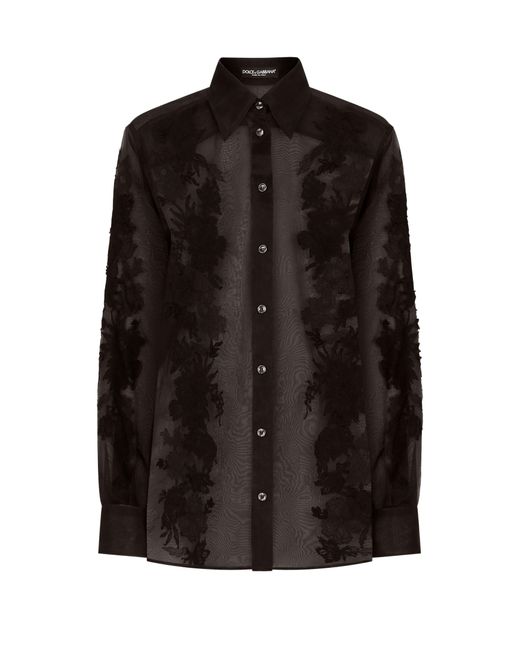 Dolce & Gabbana Black Bluse aus Organza mit Spitzenapplikationen
