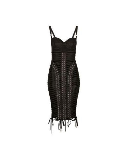 Dolce & Gabbana Black Midi Dress With Eyelets And Lacing