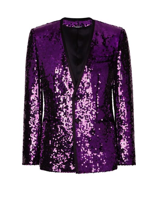Dolce & Gabbana Purple Sequined Sicilia-Fit Jacket With Satin Piping for men