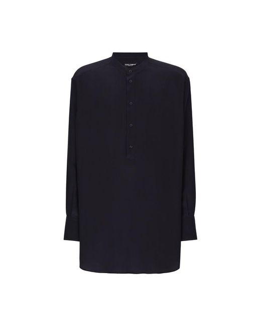 Dolce & Gabbana Blue Silk Shirt With Mandarin Collar for men