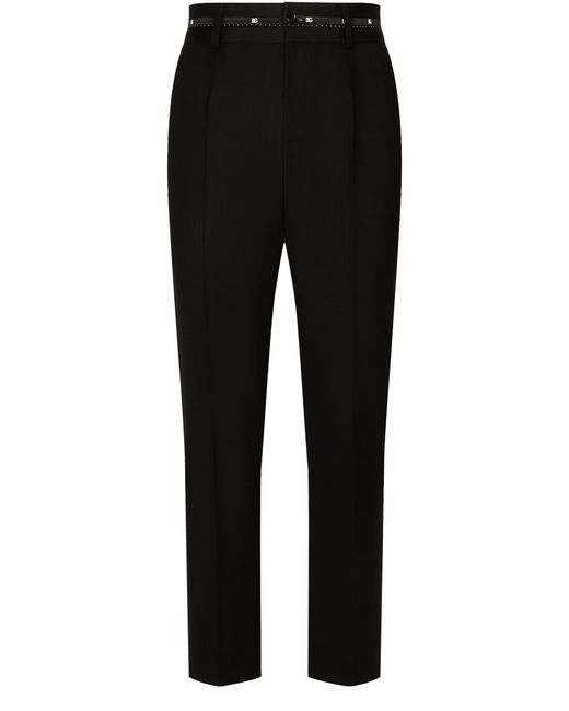 Dolce & Gabbana Black Stretch Wool Pants With Branded Waistband for men