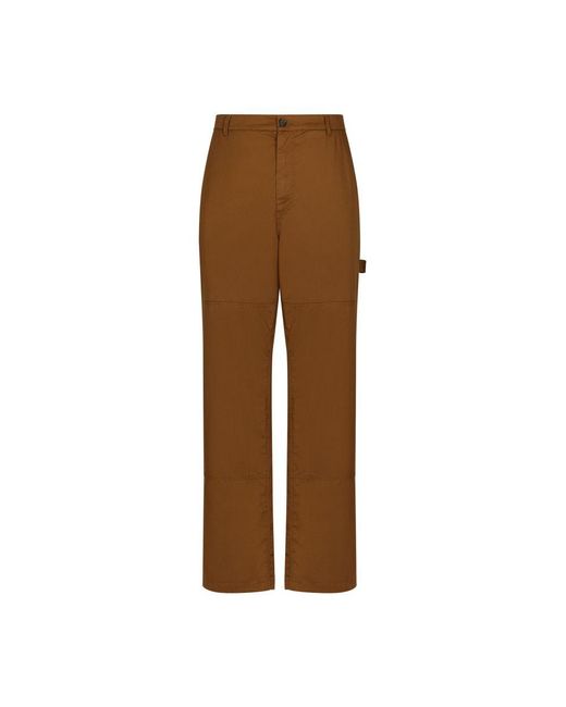 Dolce & Gabbana Brown Worker Cotton Stretch Pants With Logo Plaque for men