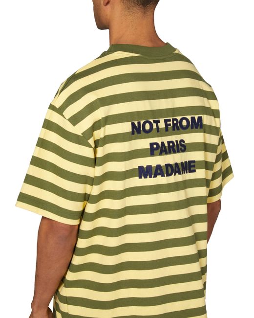 Drole de Monsieur Yellow Striped Slogan T-Shirt for men