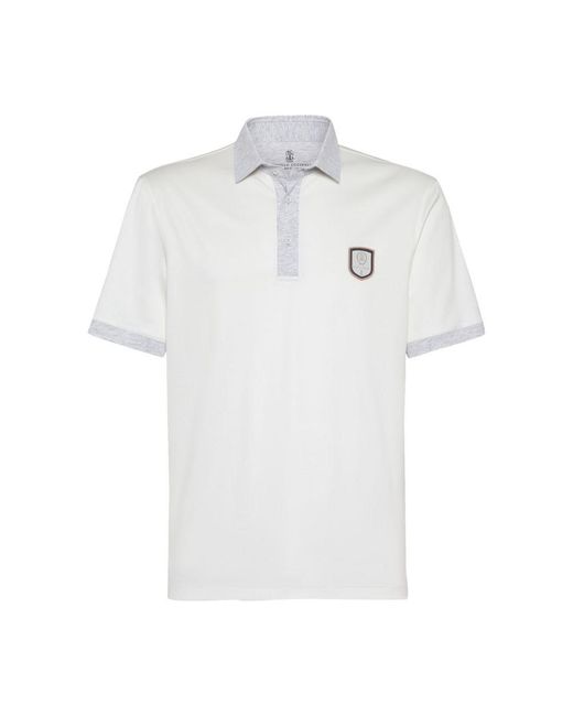 Brunello Cucinelli White Polo With Tennis Badge for men