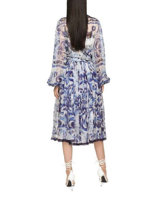 Dolce & Gabbana Blue Chiffon Midi Dress